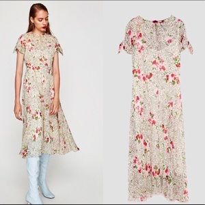 Zara Floral & Stars Midi Holiday Dress Small